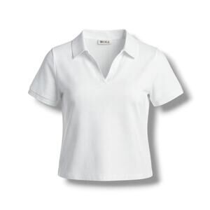 Blenca Women’s White Collared V-Neck Cropped Top Size Medium